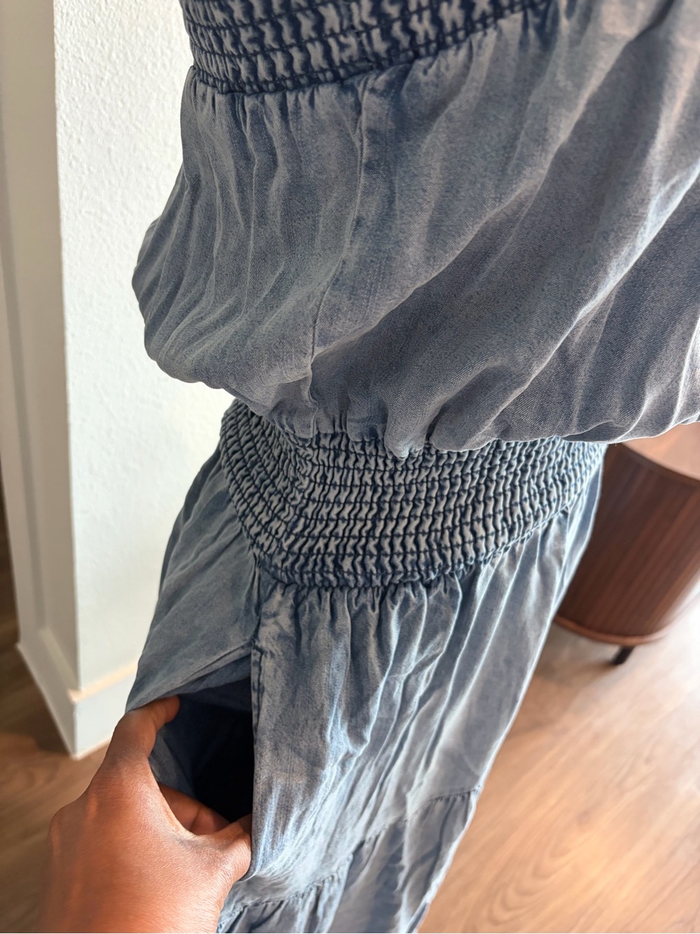 Smocked Bodice Tiered Maxi Dress - Light Blue - Picture 5 of 7